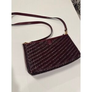 Etienne Aigner Woven Leather Shoulder Bag Oxblood 12x7‎ Vintage Gold Hardware